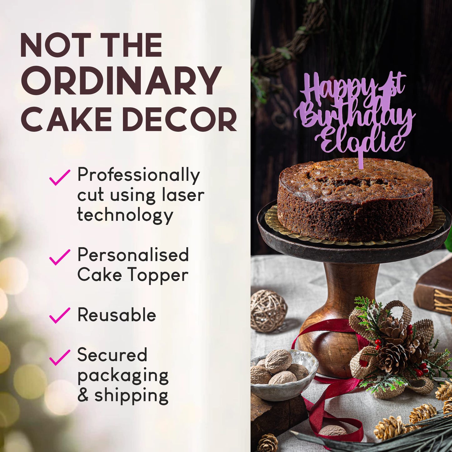 Acrylic Custom Cake Topper | Personalised Cake Toppers | Happy Birthday | Wedding Decoration Table Centre Piece Party Decoration | Strong 3mm Acrylic | Custom Cake Acrylic Topper by Display and Wonder