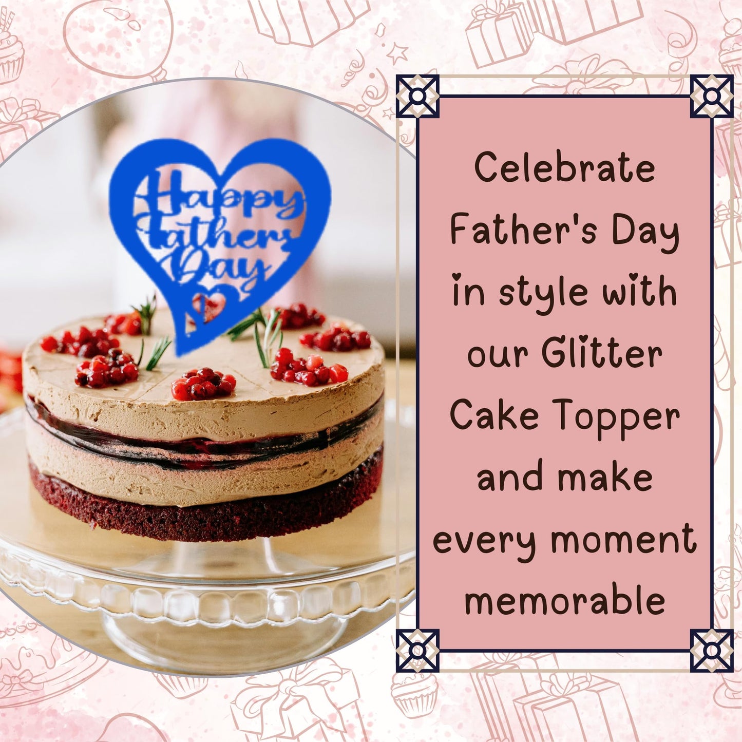 Happy Fathers Day Cake Topper Glitter Cardstock Toppers -