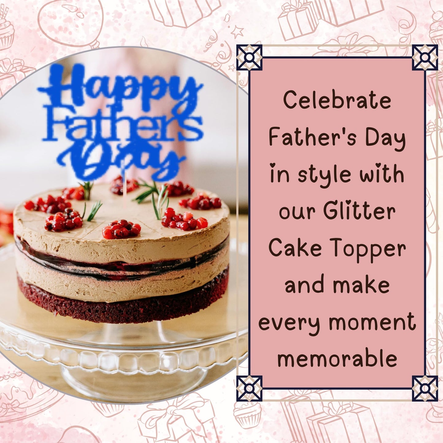 Happy Fathers Day Cake Topper Glitter Cardstock Toppers -
