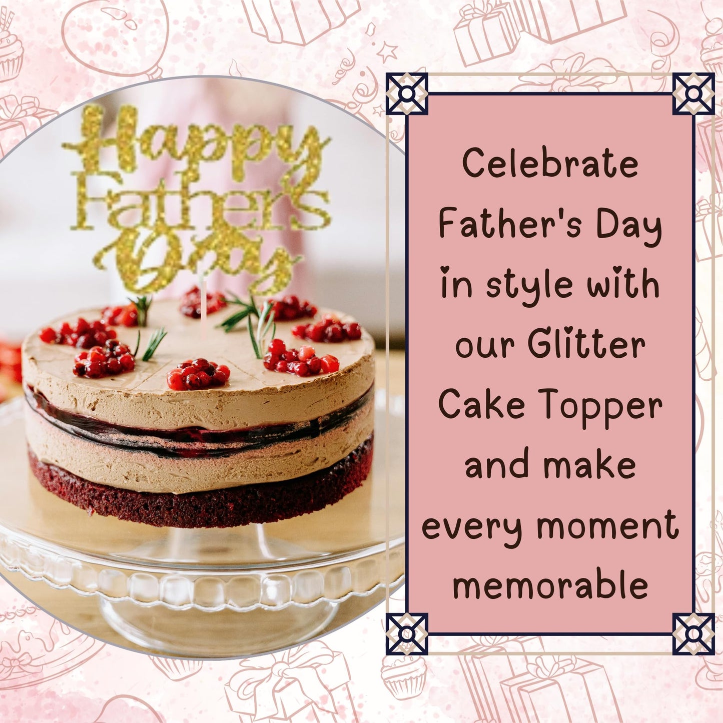 Happy Fathers Day Cake Topper Glitter Cardstock Toppers -