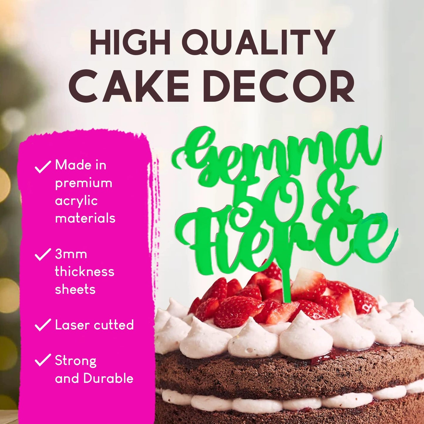 Acrylic Custom Cake Topper | Personalised Cake Toppers | Happy Birthday | Wedding Decoration Table Centre Piece Party Decoration | Strong 3mm Acrylic | Custom Cake Acrylic Topper by Display and Wonder