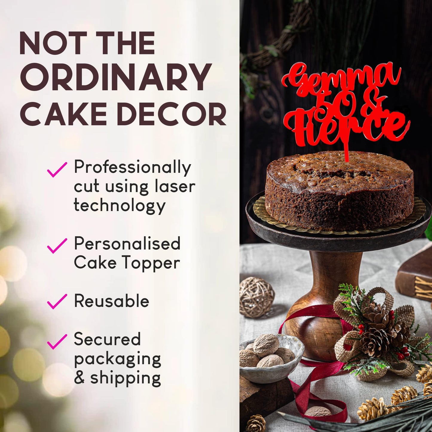 Acrylic Custom Cake Topper | Personalised Cake Toppers | Happy Birthday | Wedding Decoration Table Centre Piece Party Decoration | Strong 3mm Acrylic | Custom Cake Acrylic Topper by Display and Wonder