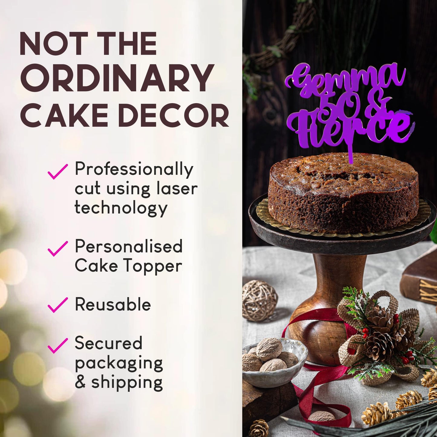 Acrylic Custom Cake Topper | Personalised Cake Toppers | Happy Birthday | Wedding Decoration Table Centre Piece Party Decoration | Strong 3mm Acrylic | Custom Cake Acrylic Topper by Display and Wonder