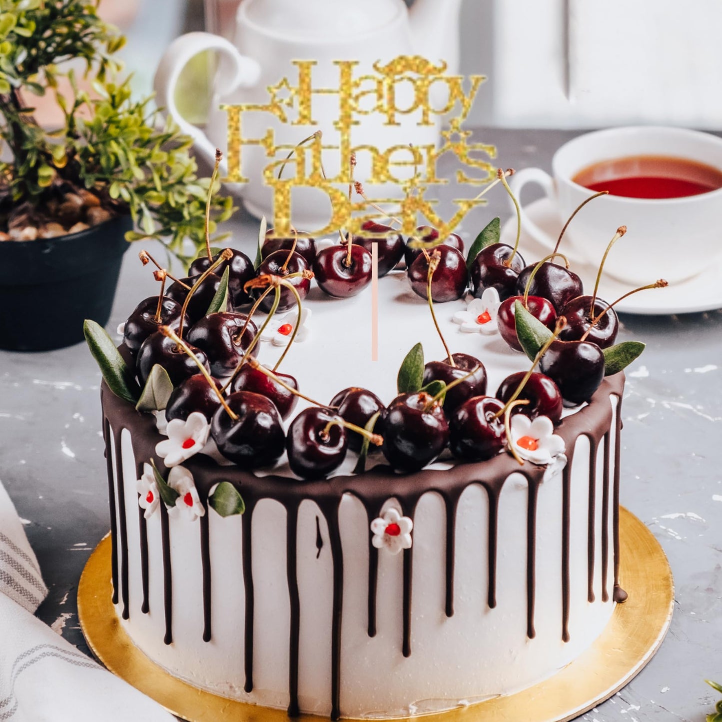 Happy Fathers Day Cake Topper Glitter Cardstock Toppers -