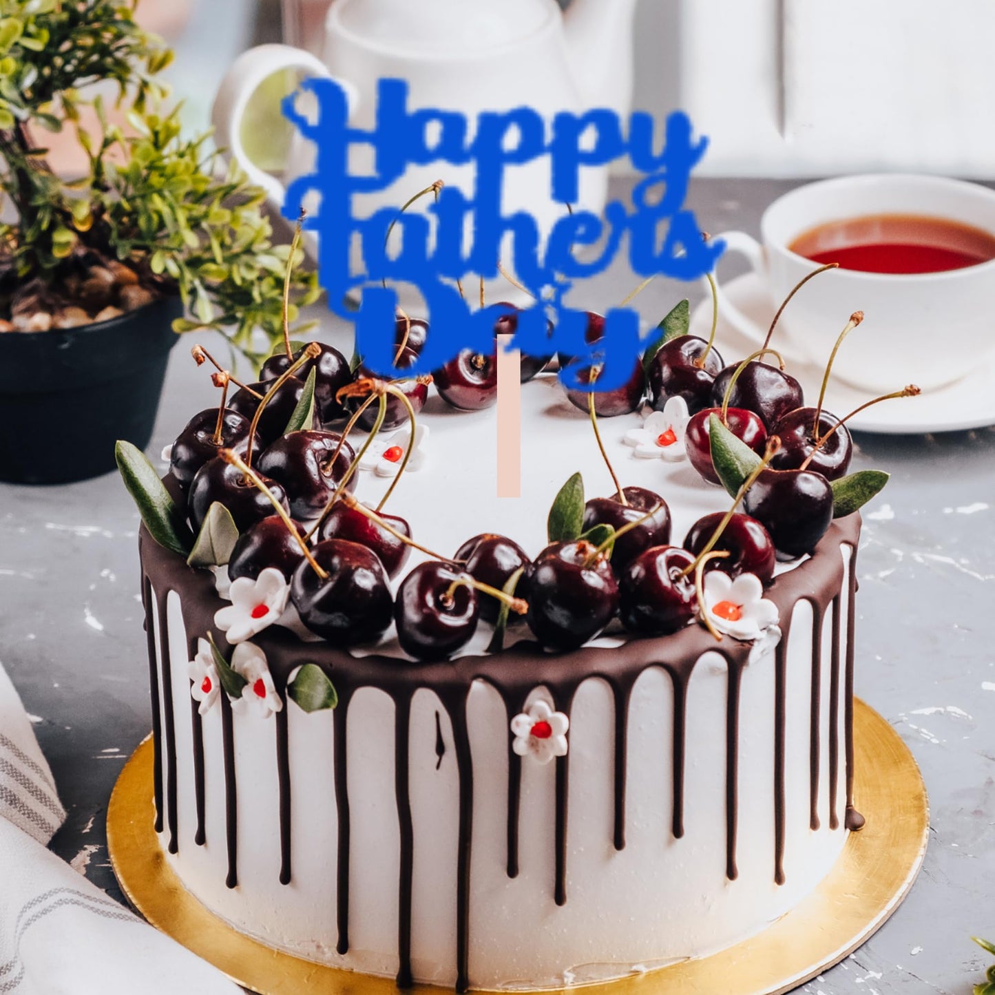 Happy Fathers Day Cake Topper Glitter Cardstock Toppers - (Happy Fathers Day TRANQUILLITY BLUE 3)