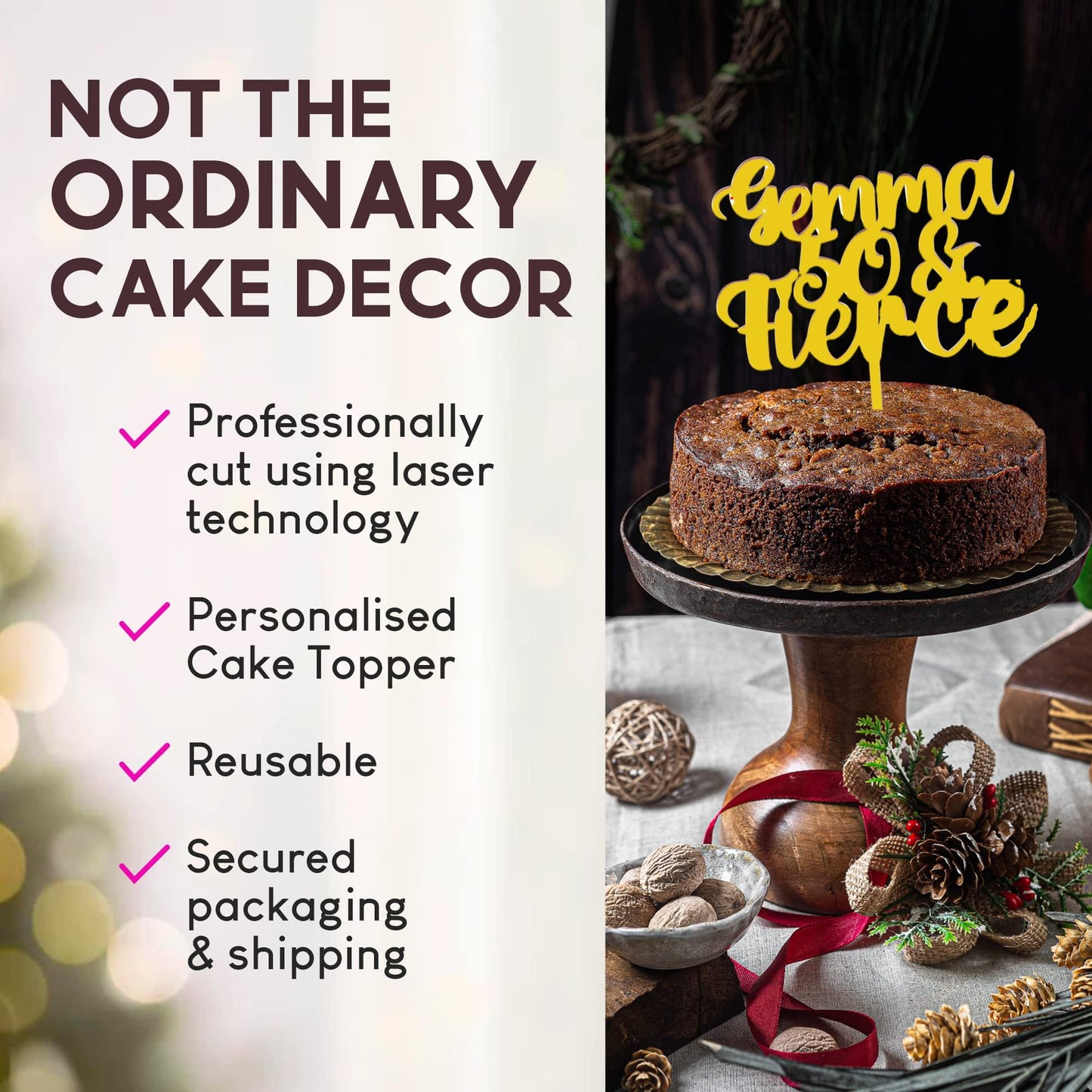 Acrylic Custom Cake Topper | Personalised Cake Toppers | Happy Birthday | Wedding Decoration Table Centre Piece Party Decoration | Strong 3mm Acrylic | Custom Cake Acrylic Topper by Display and Wonder