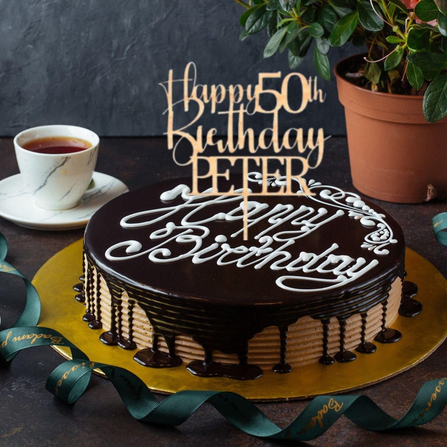 Happy 50th Birthday Wooden Cake Topper with Custom with any Name and Age, Personalised Wood Toppers by DISPLAY AND WONDER