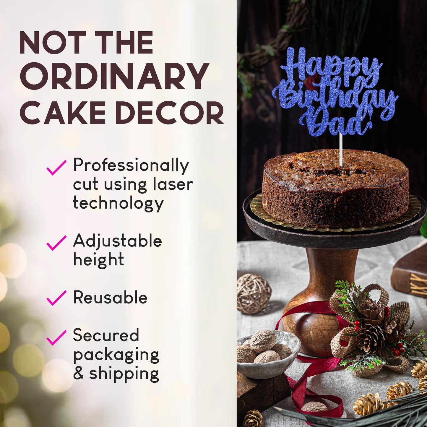 Happy Birthday Dad Cake Topper Glitter Cardstock Father's Brthday Toppers - (Happy Birthday Dad Tranquillity Blue)