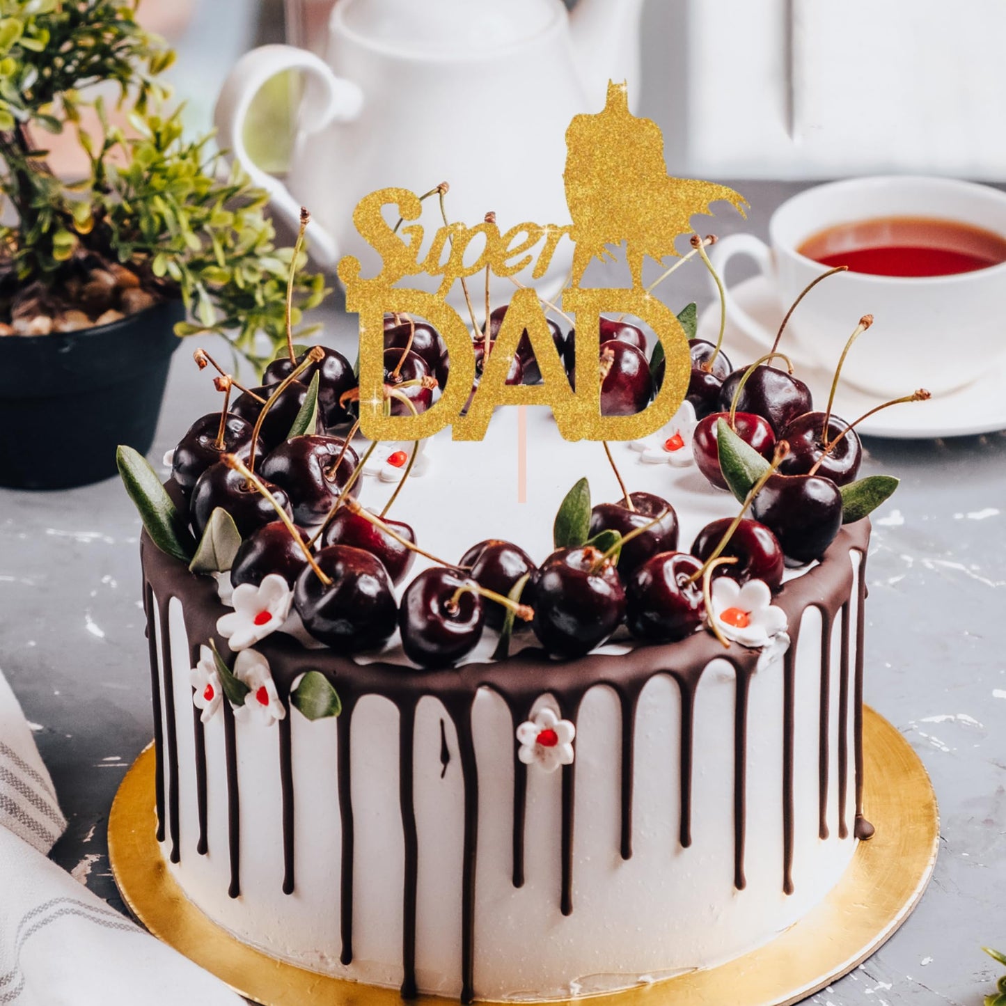 Happy Fathers Day Cake Topper Glitter Cardstock Toppers -