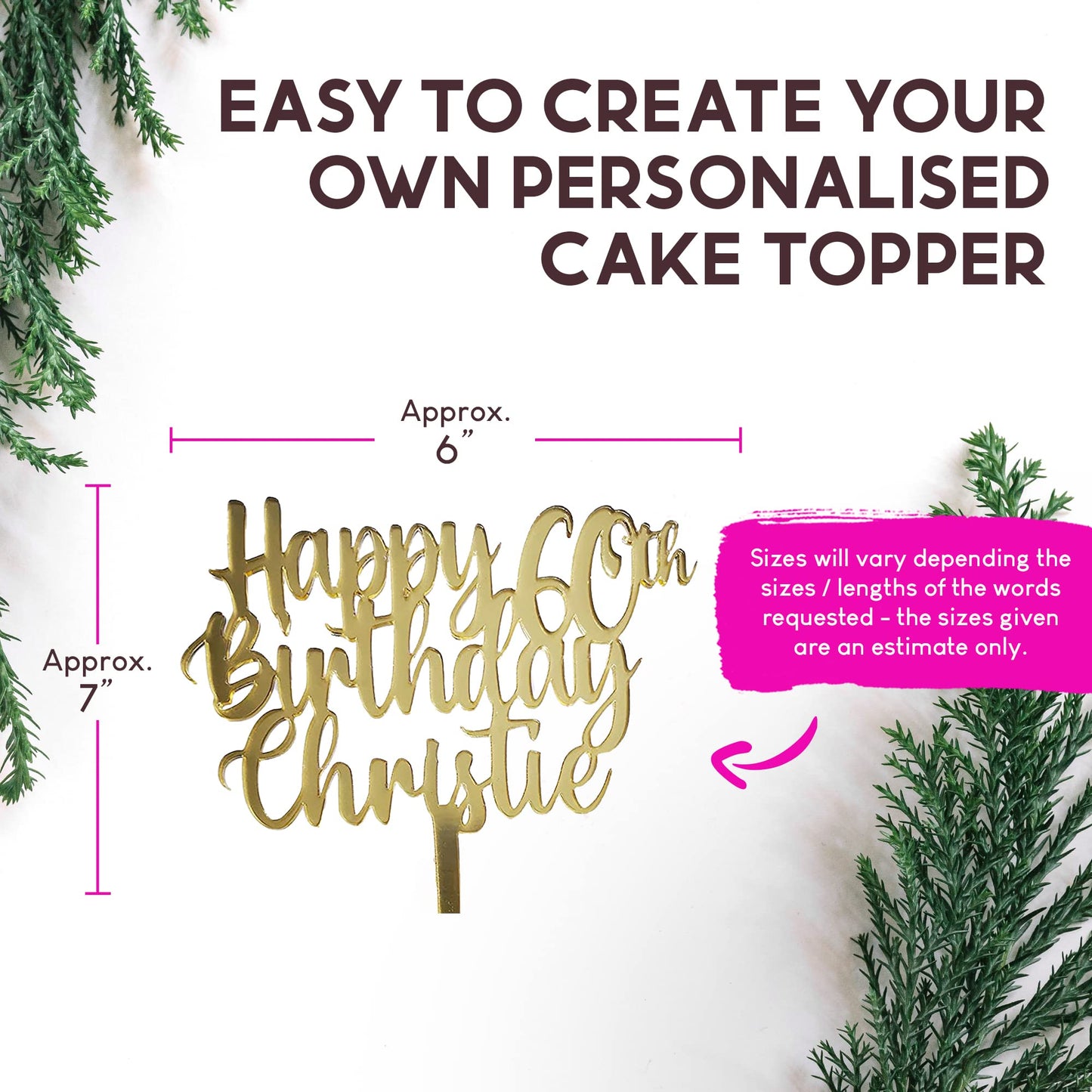 Acrylic Custom Cake Topper | Personalised Cake Toppers | Happy Birthday | Wedding Decoration Table Centre Piece Party Decoration | Strong 3mm Acrylic | Custom Cake Acrylic Topper by Display and Wonder