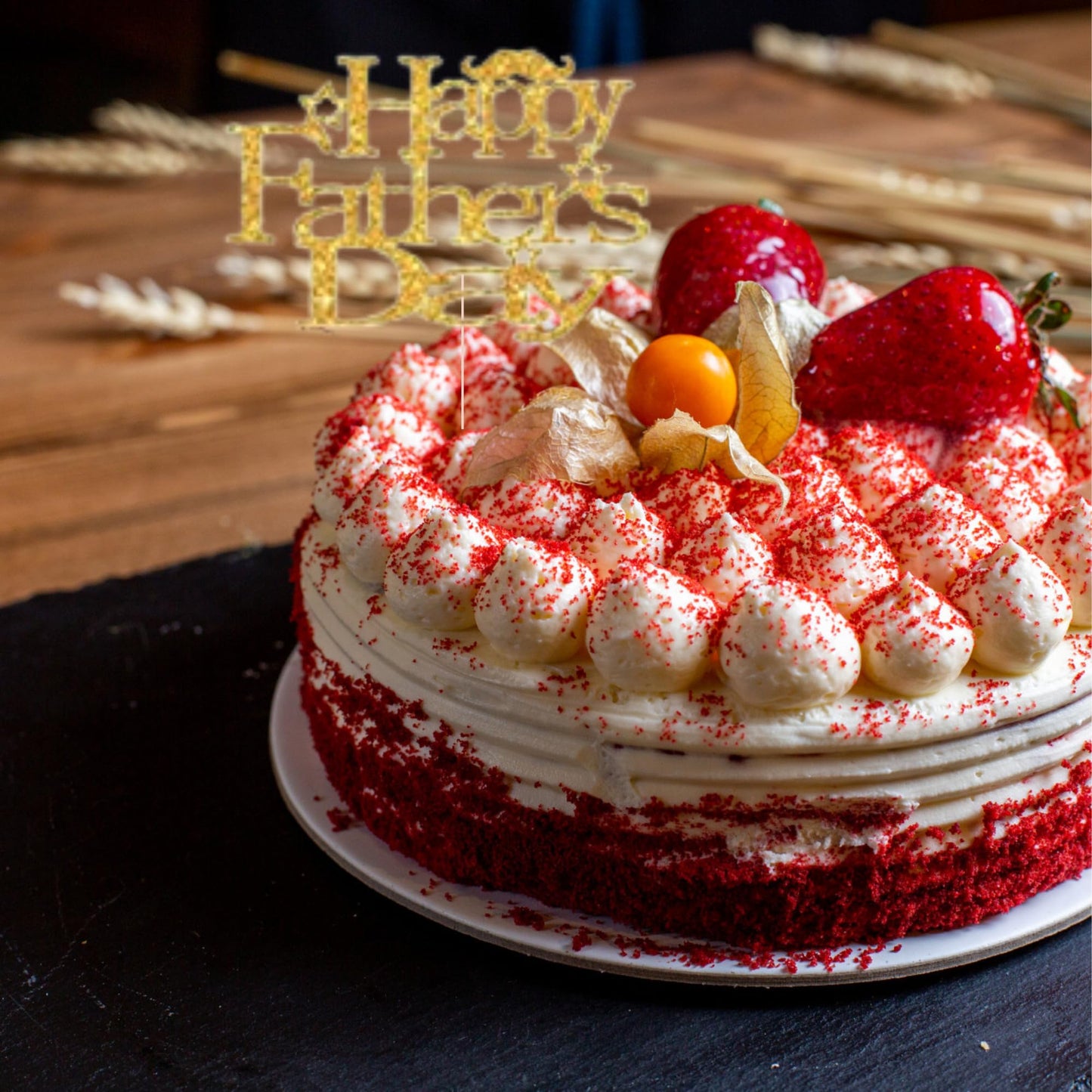 Happy Fathers Day Cake Topper Glitter Cardstock Toppers - (Happy Fathers Day GOLD 1)