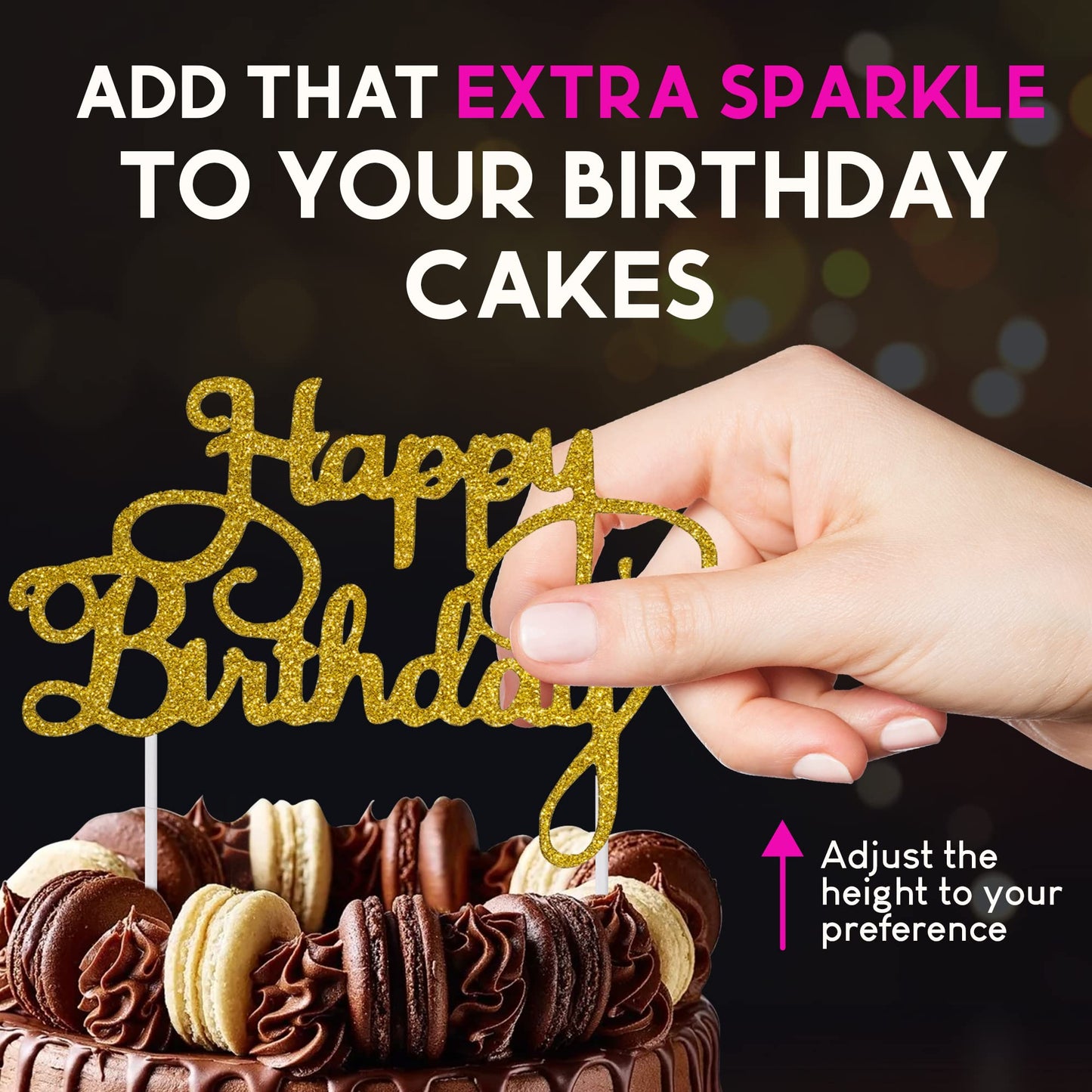 Happy Birthday Cake Topper Glitter Cardstock Toppers - Birthday Decor