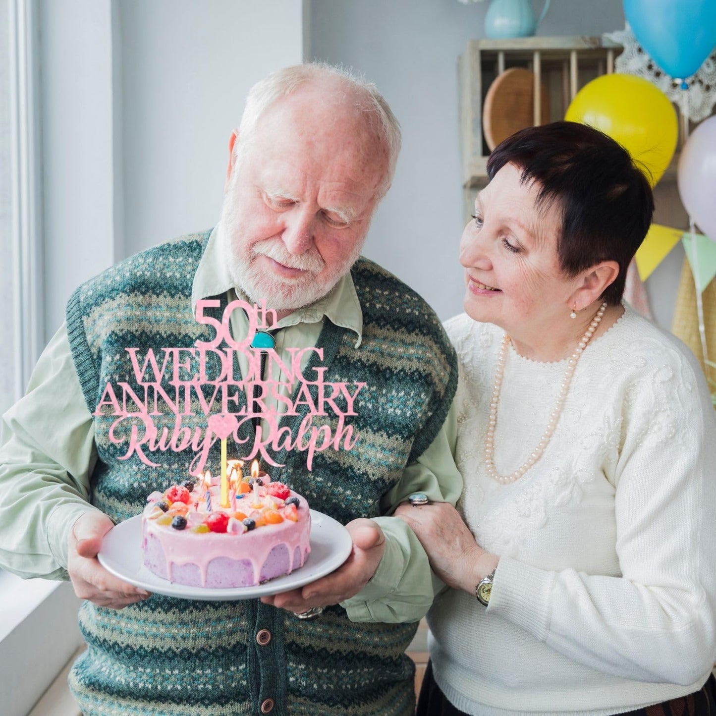 50th Wedding Anniversary Golden Wedding Anniversary Custom Wedding Anniversary with Both Names Any years any Names Personalised Cake Topper Glitter Card by Display  and Wonder