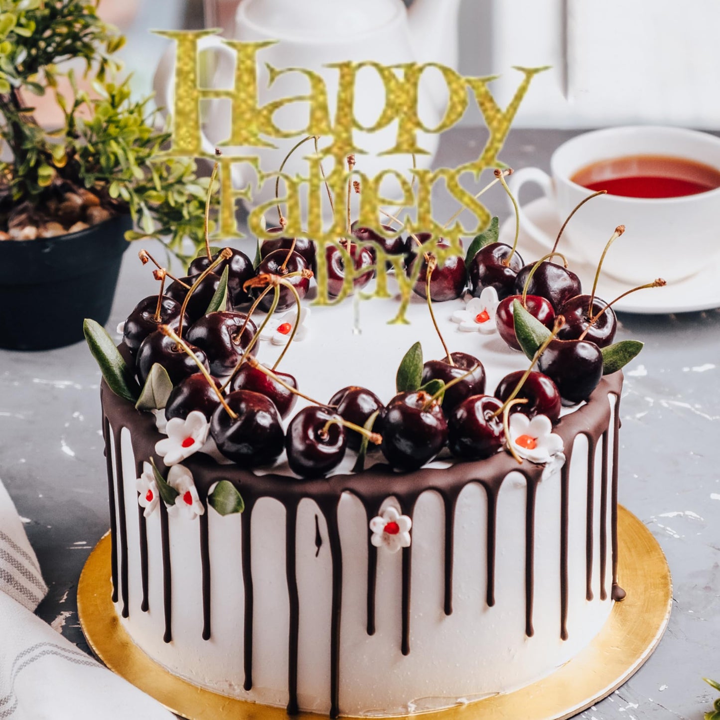 Happy Fathers Day Cake Topper Glitter Cardstock Toppers - (Happy Fathers Day GOLD 5)