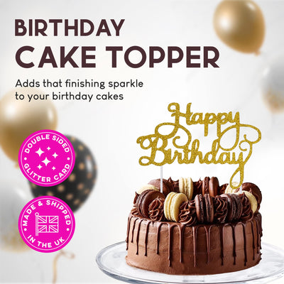 Happy Birthday Cake Topper Glitter Cardstock Toppers - Birthday Decor - Party Decor Supplies - Cake Decoration Items - Glitter Cake Topper - 7 Inches x 5 Inches - Purple