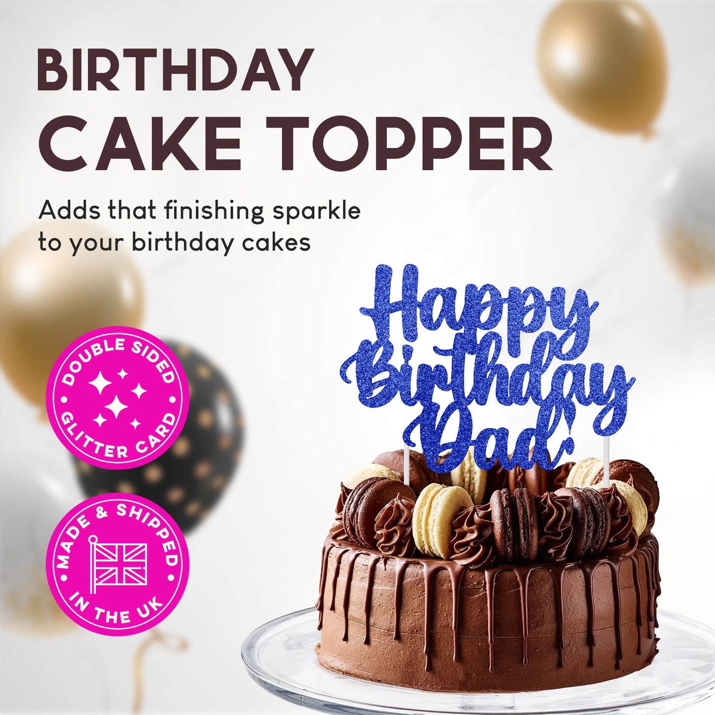 Happy Birthday Dad Cake Topper Glitter Cardstock Father's Brthday Toppers - (Happy Birthday Dad Tranquillity Blue)