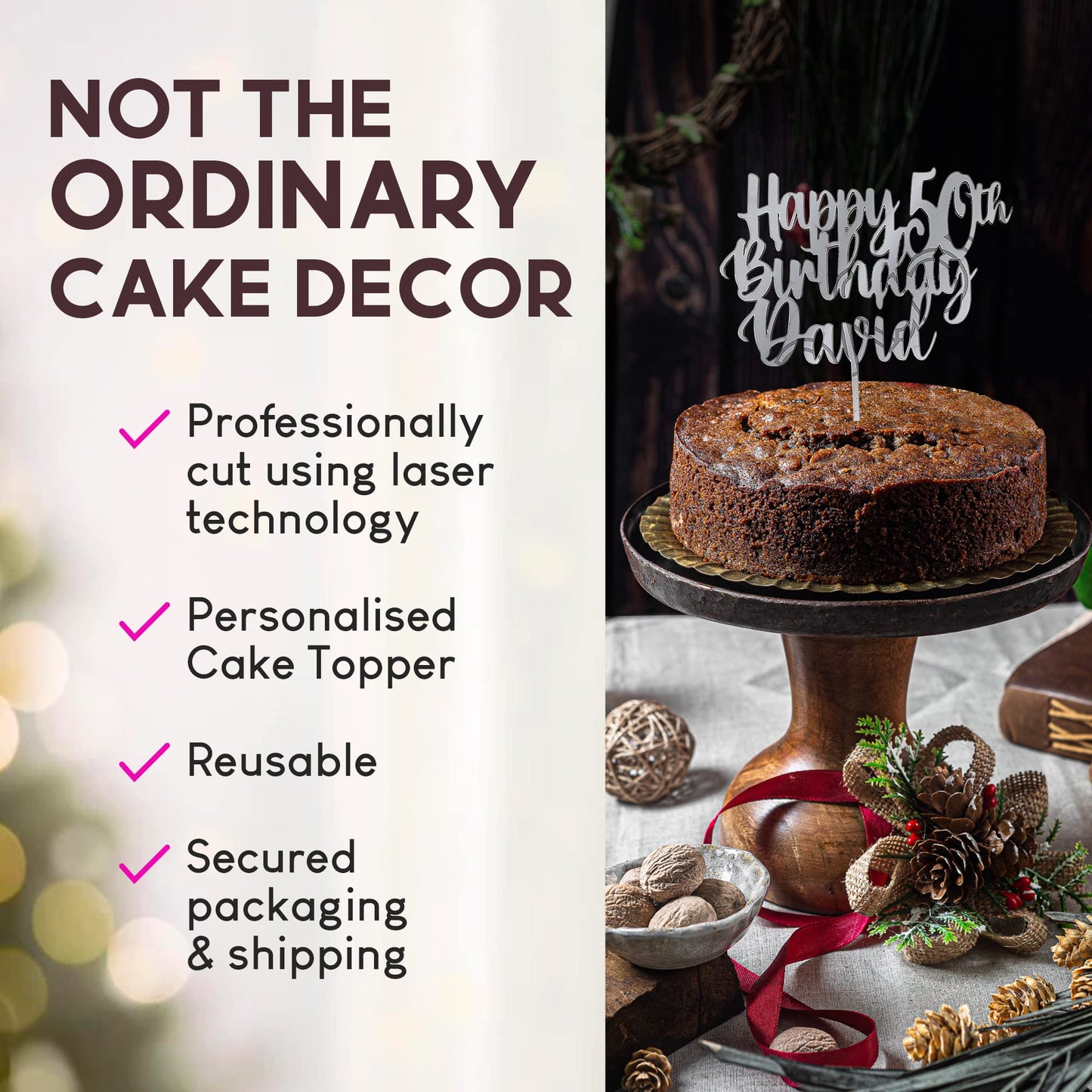 Acrylic Custom Cake Topper | Personalised Cake Toppers | Happy Birthday | Wedding Decoration Table Centre Piece Party Decoration | Strong 3mm Acrylic | Custom Cake Acrylic Topper by Display and Wonder