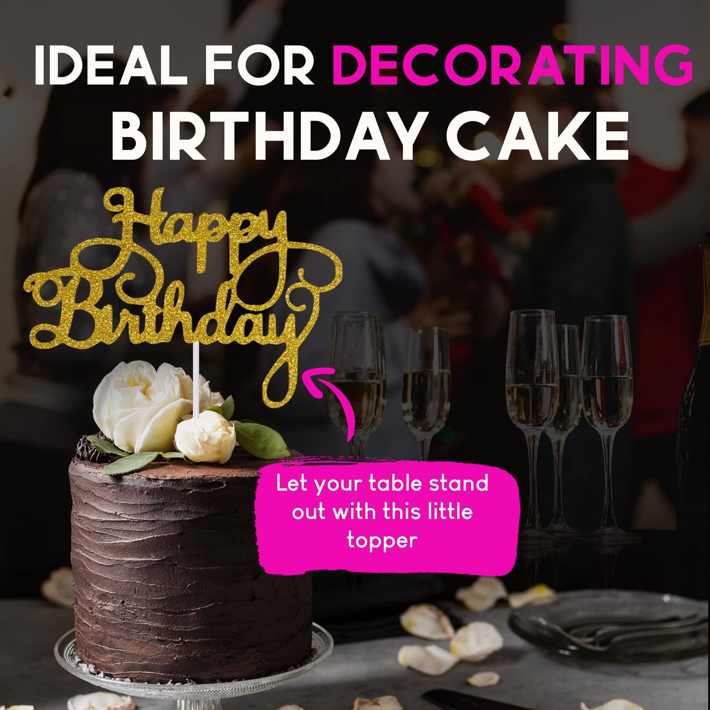 Happy Birthday Cake Topper Glitter Cardstock Toppers - Birthday Decor