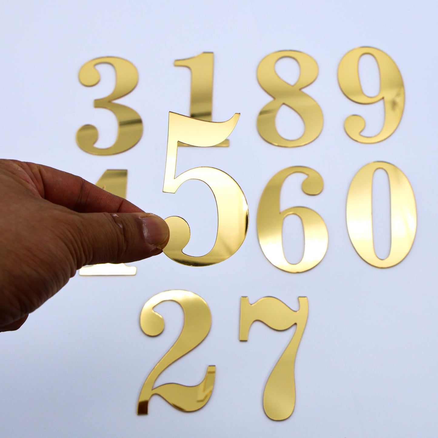 20pcs Golden Mirror Acrylic Number Cake Toppers (0–9) – Birthday & Anniversary Decoration
