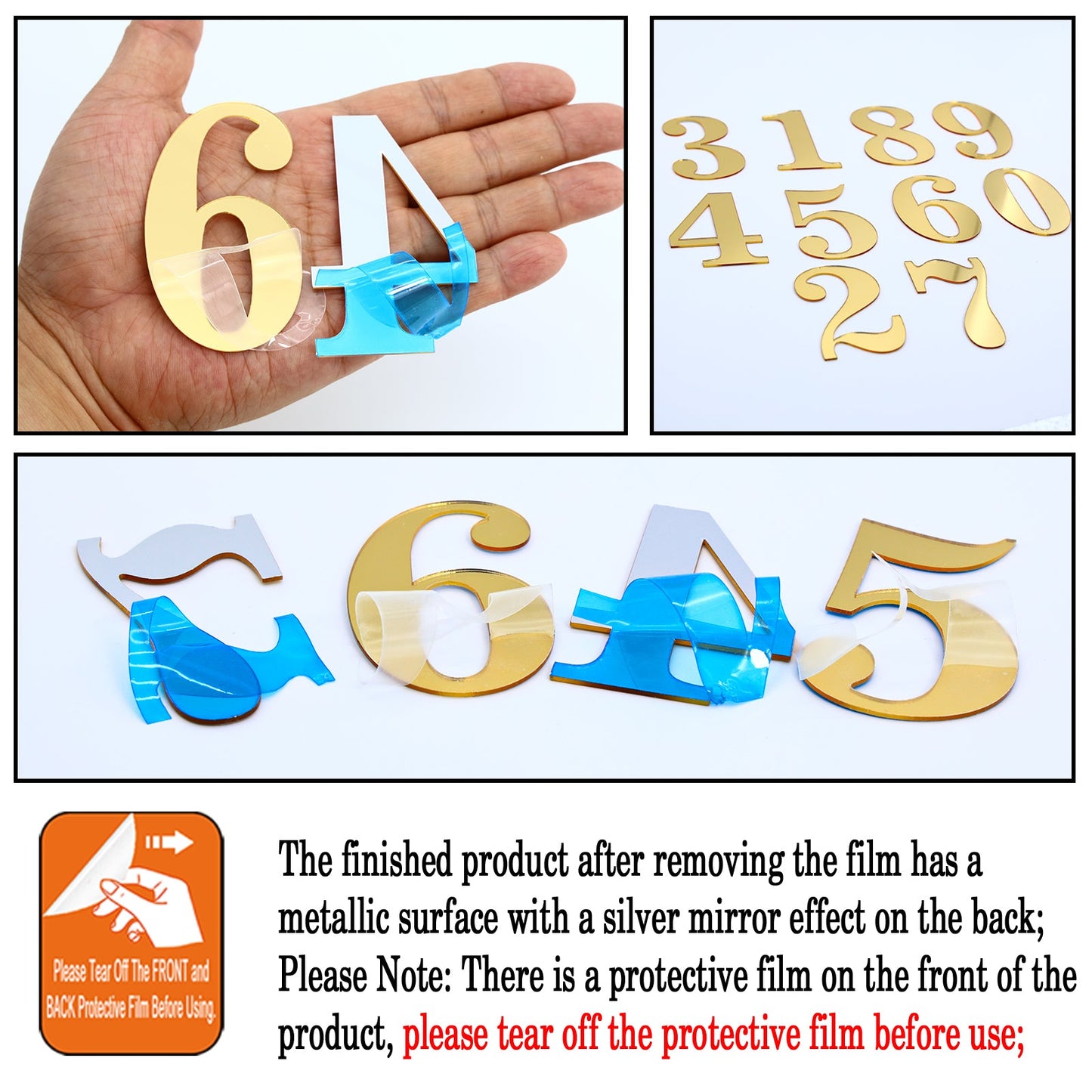 20pcs Golden Mirror Acrylic Number Cake Toppers (0–9) – Birthday & Anniversary Decoration