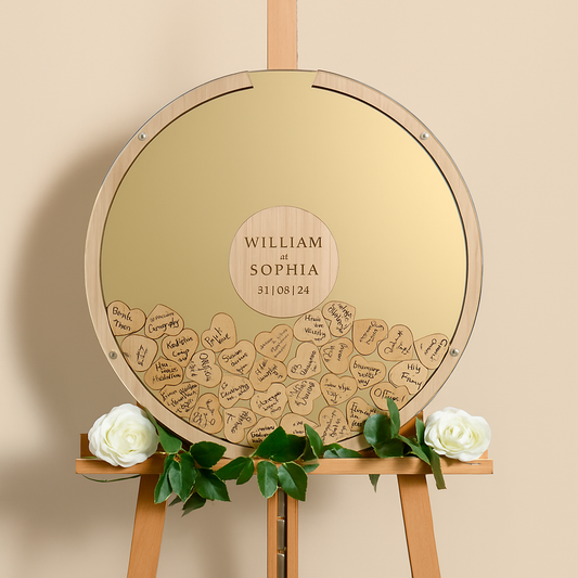Personalised Circle or Heart Dropbox Wedding Guest Book – Alternative Acrylic & Wooden Guestbook with Hearts