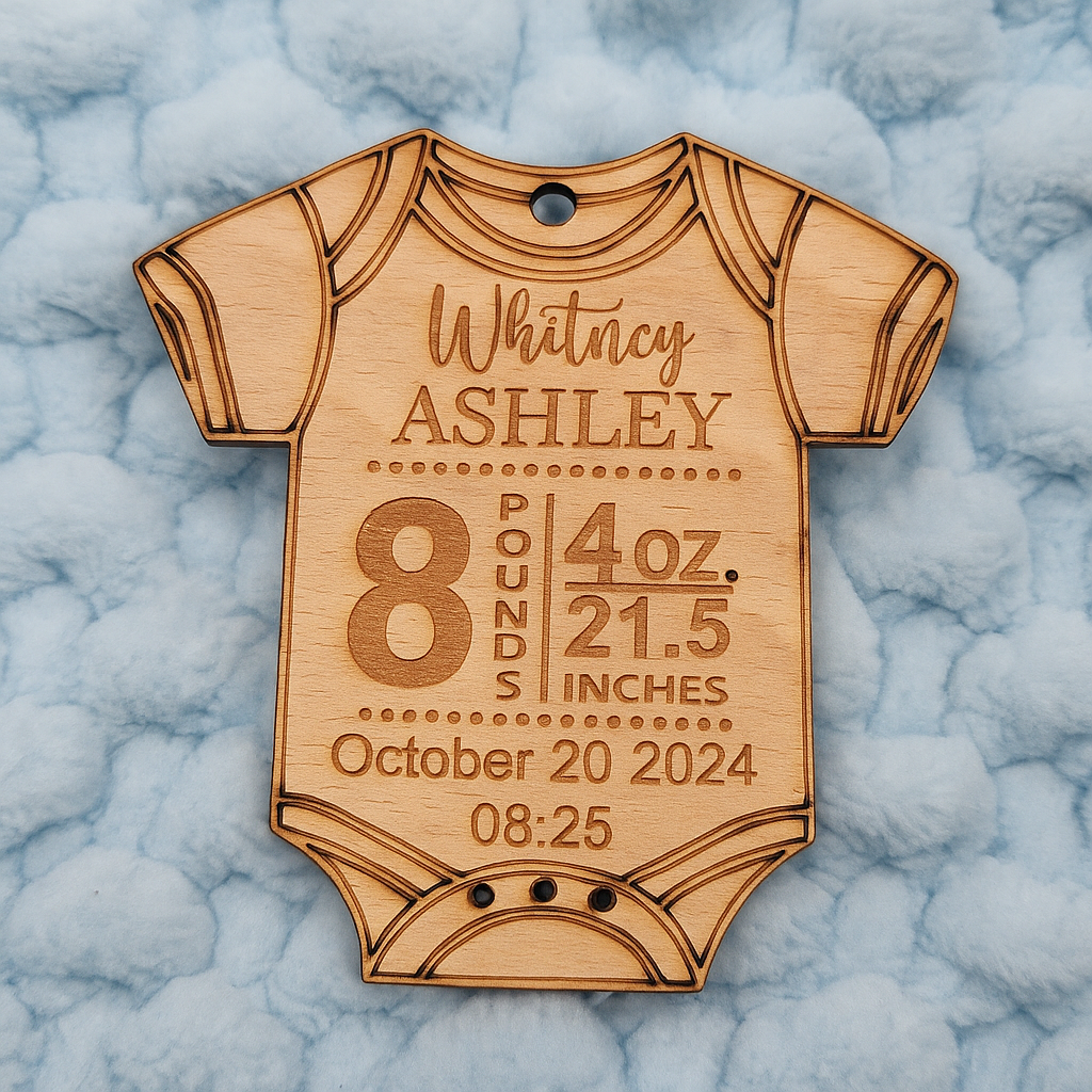 Personalized Baby Birth Stat Ornament | Baby’s First Christmas Keepsake | Custom Baby Announcement Gift - Display & Wonder