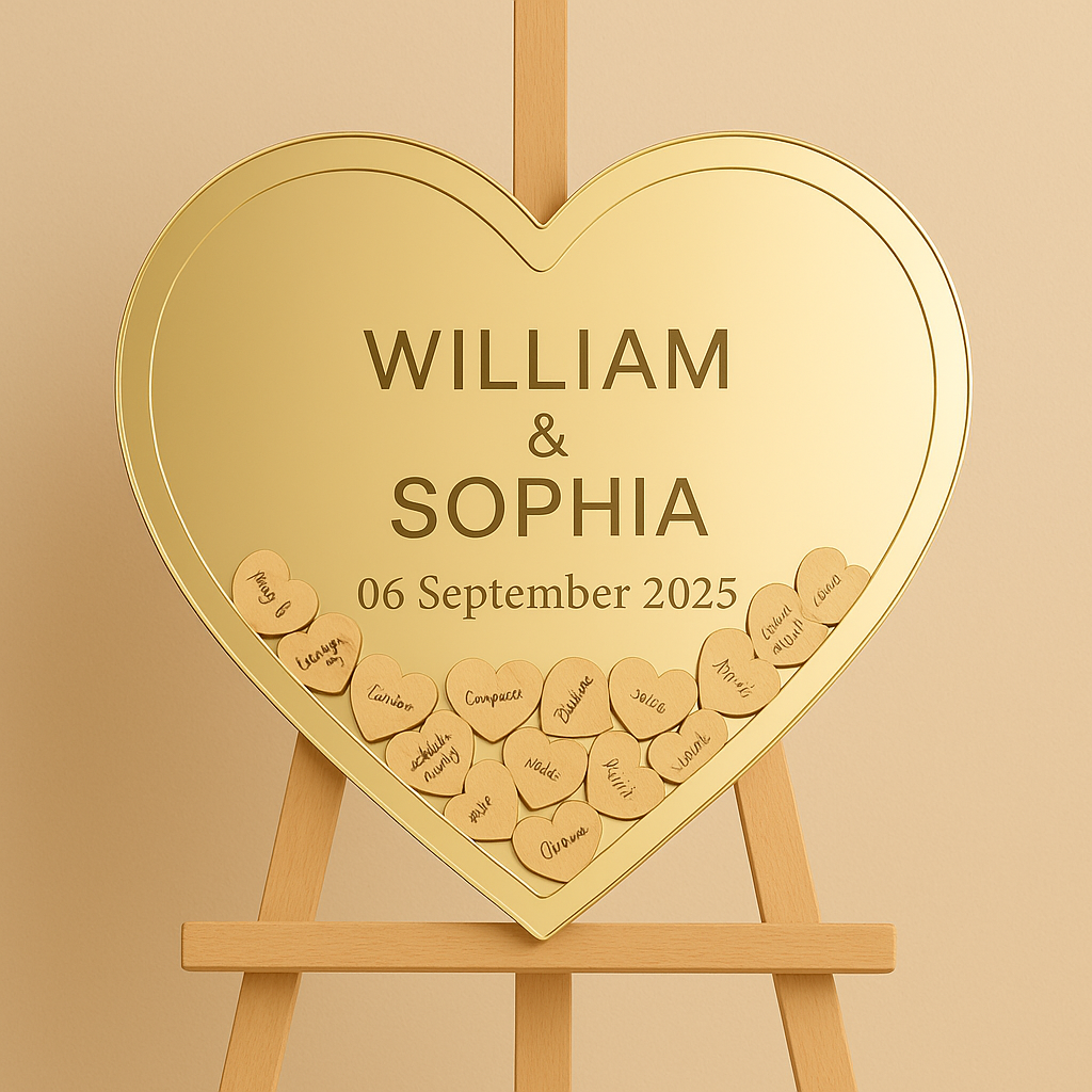 Personalised Circle or Heart Dropbox Wedding Guest Book – Alternative Acrylic & Wooden Guestbook with Hearts