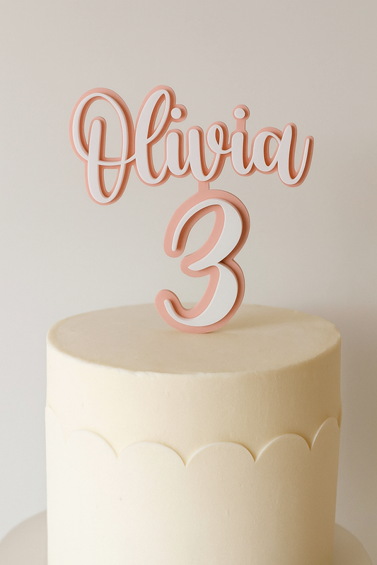 Personalised Name & Age Cake Topper | Double Layered Acrylic - Display & Wonder
