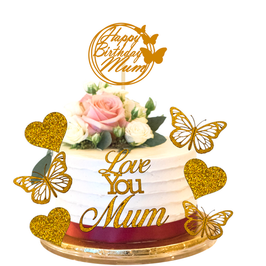 Happy Birthday Mum 9-Piece Cake Topper Set - Perfect for Celebrations!