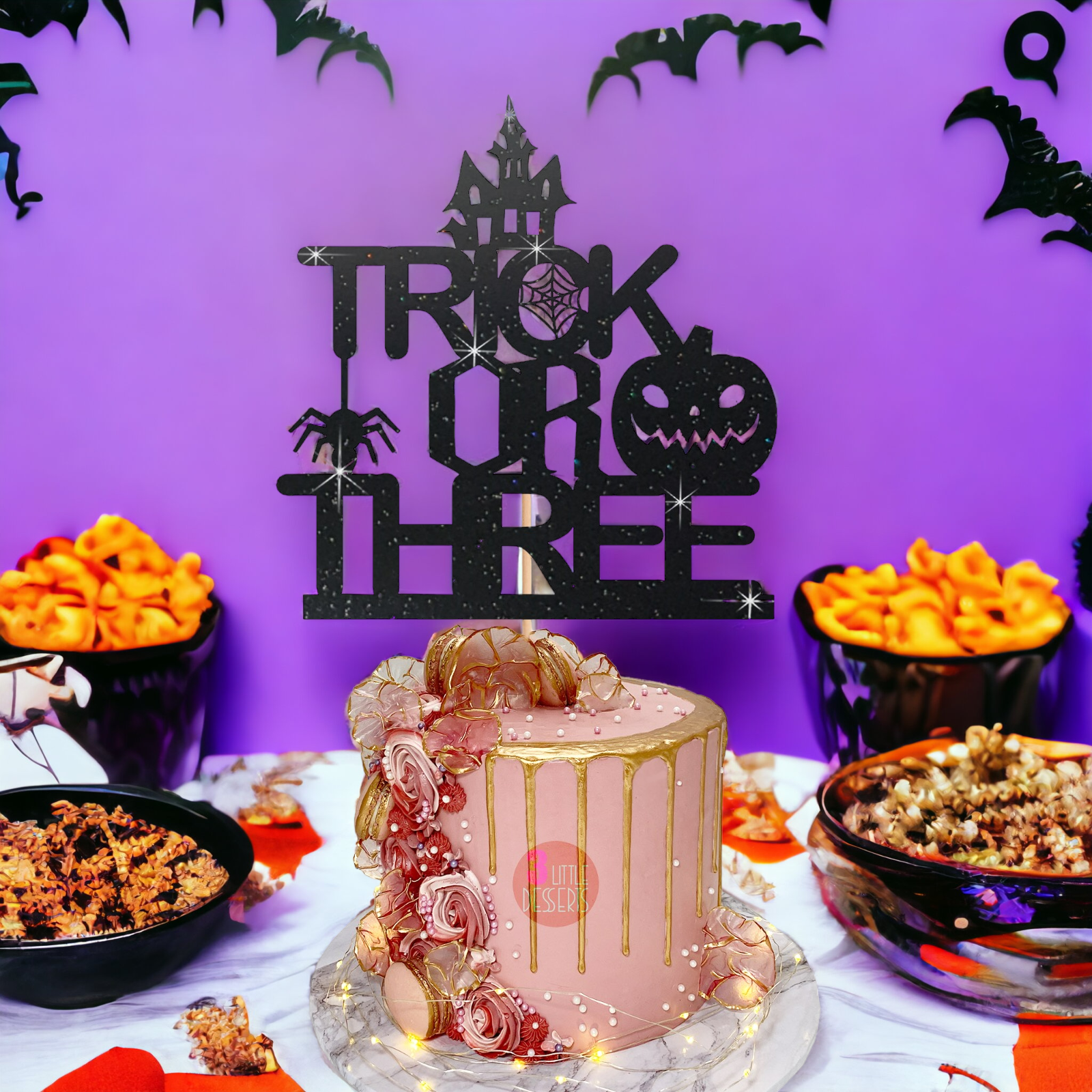Trick or Three Happy Halloween Cake Topper