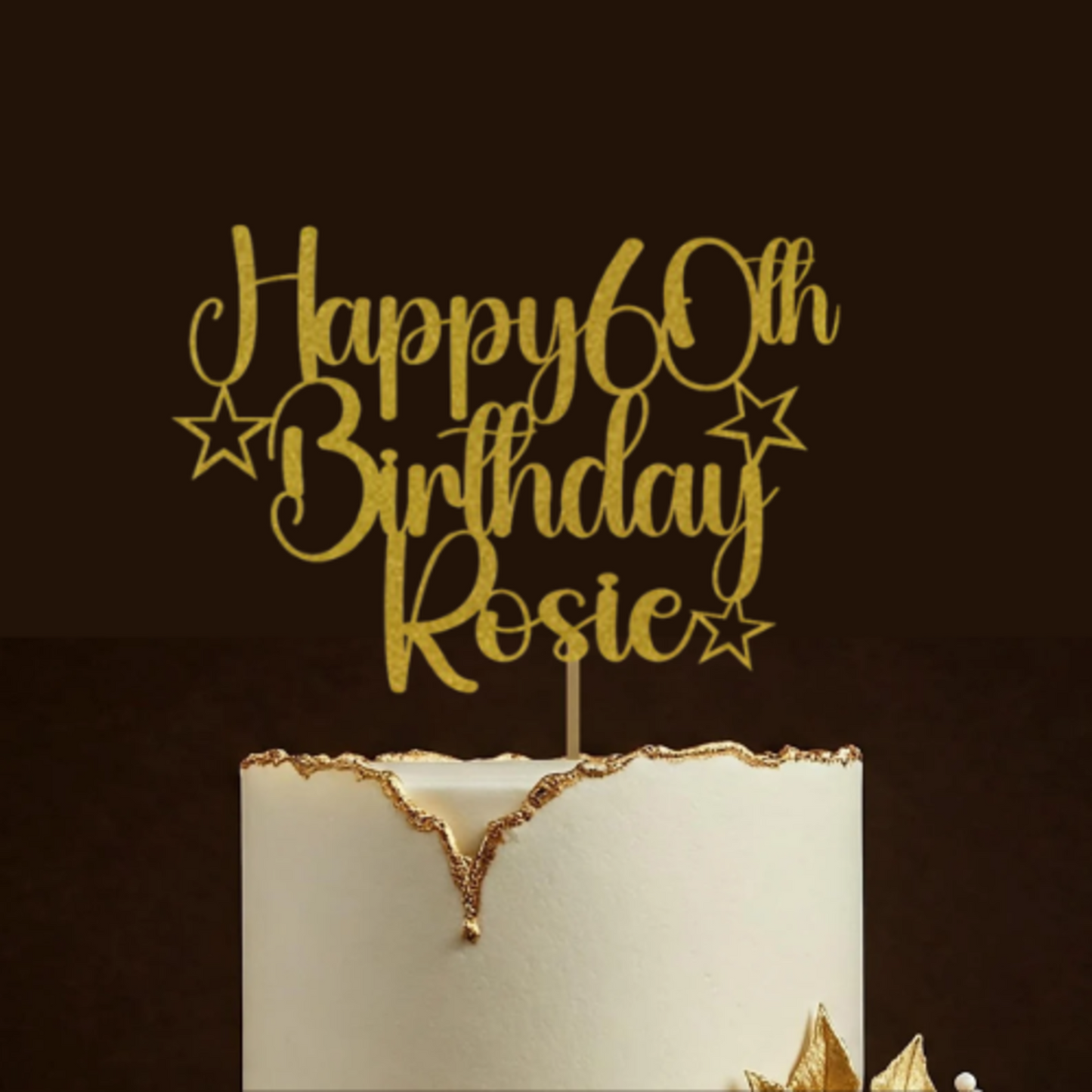 Personalised Happy 60th Birthday Glitter Card Cake Topper by DISPLAY AND WONDER – Custom Age & Name – Birthday Cardstock Toppers – Milestone Birthday Cake Decoration 18th 20th 30th 40th 50th 60th Cake topper