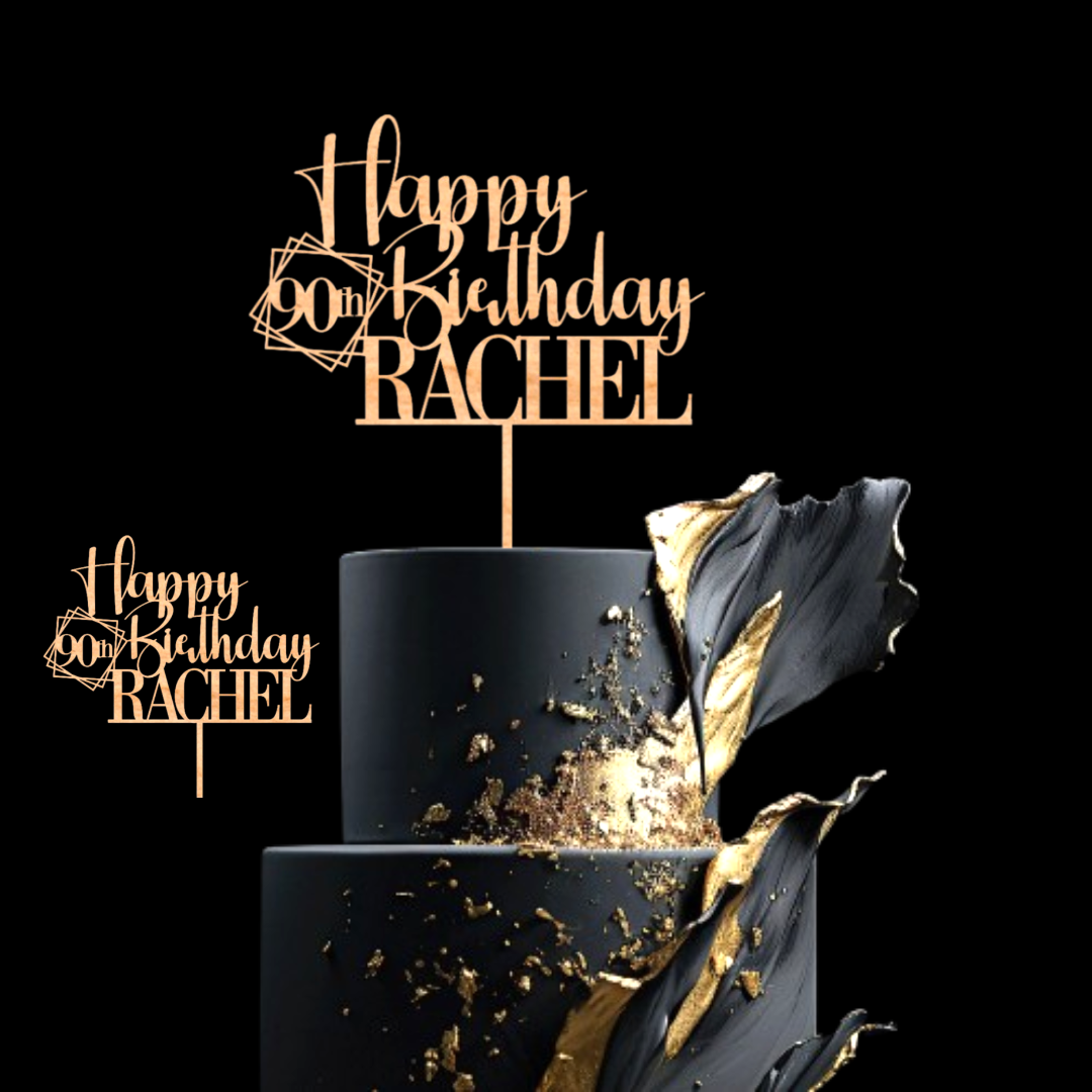 Happy 21st Birthday Cake Topper with Custom Name and Age – Personalized Birthday Cake Topper by DISPLAY & WONDER - Wooden Cake Topper - Custom Cake Decoration - 18th 20th 21st 30th 40th 50th 60th 70th 80th Cake Topper