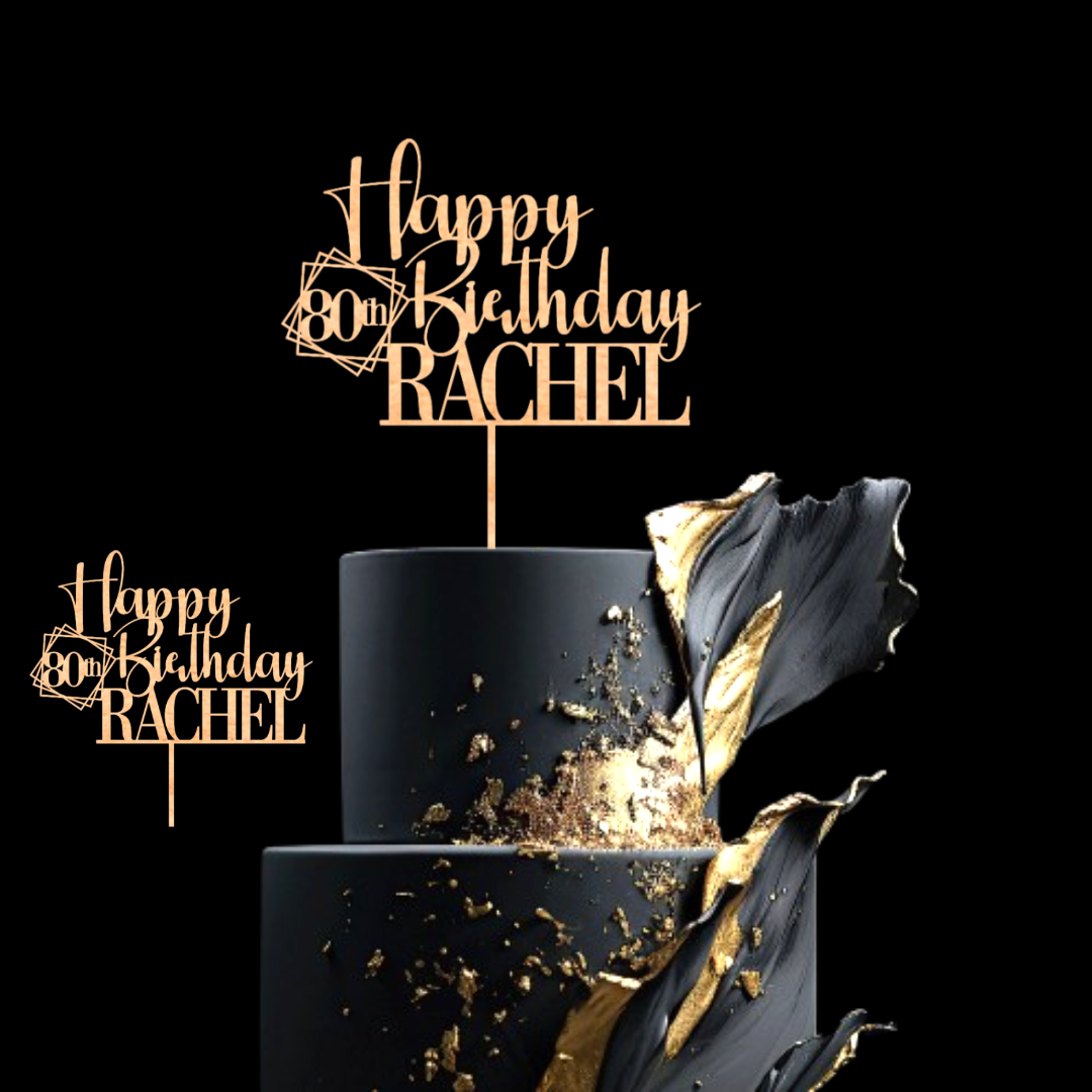 Happy 20th Birthday Cake Topper with Custom Name and Age – Personalized Birthday Cake Topper by DISPLAY & WONDER - Wooden Cake Topper - Custom Cake Decoration - 18th 20th 21st 30th 40th 50th 60th 70th 80th Cake Topper