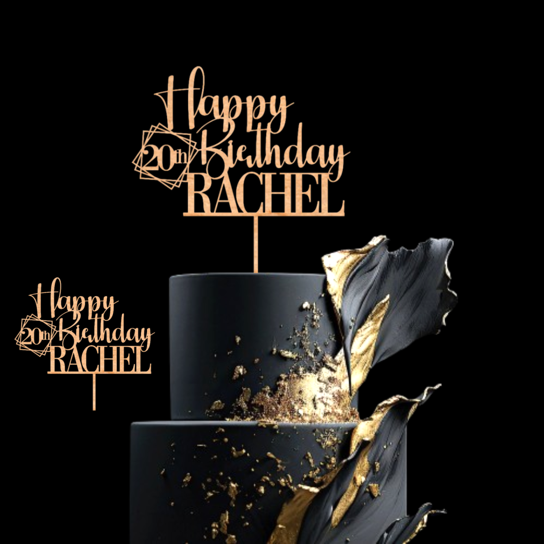 Happy 20th Birthday Cake Topper with Custom Name and Age – Personalized Birthday Cake Topper by DISPLAY & WONDER - Wooden Cake Topper - Custom Cake Decoration - 18th 20th 21st 30th 40th 50th 60th 70th 80th Cake Topper