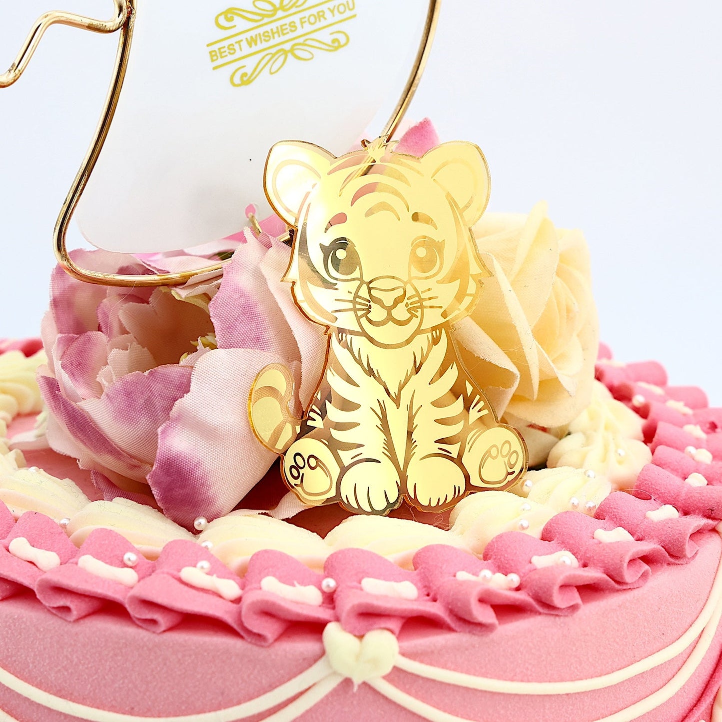 12pcs Gold Mirror Acrylic Animal Cupcake Toppers – Bear, Lion, Giraffe, Monkey, Elephant &amp; Cheetah