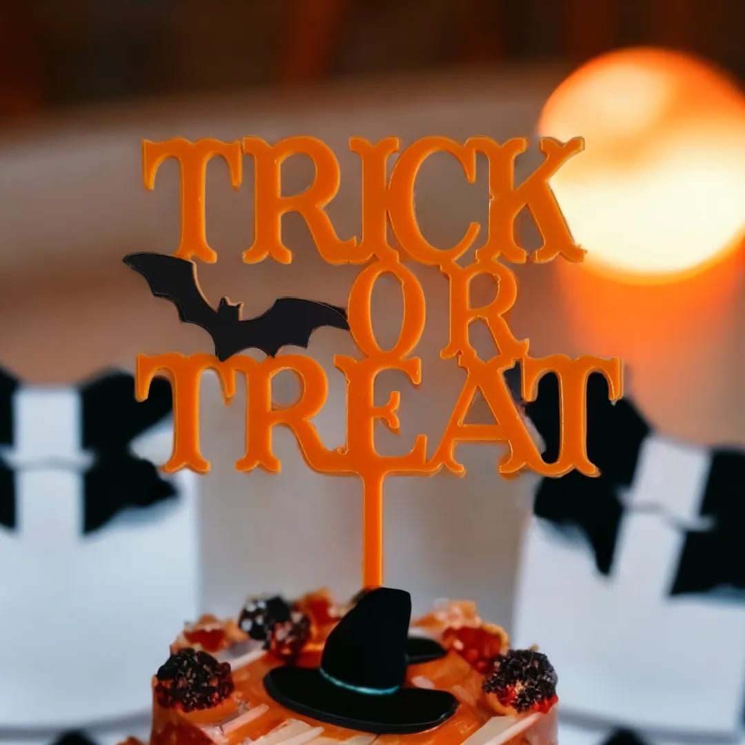 Trick or Treat Orange Halloween Acrylic Cake Topper