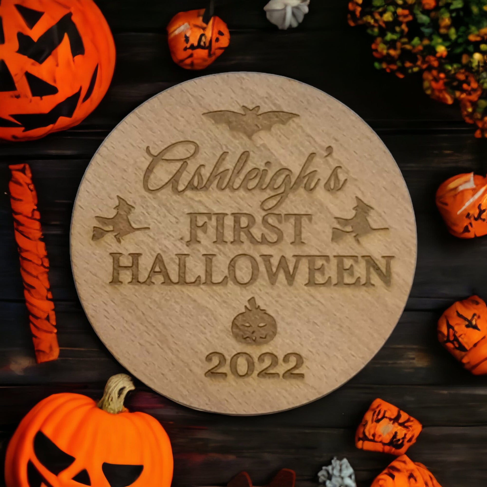 Personalised Engraved Baby's First Halloween Name Plaque