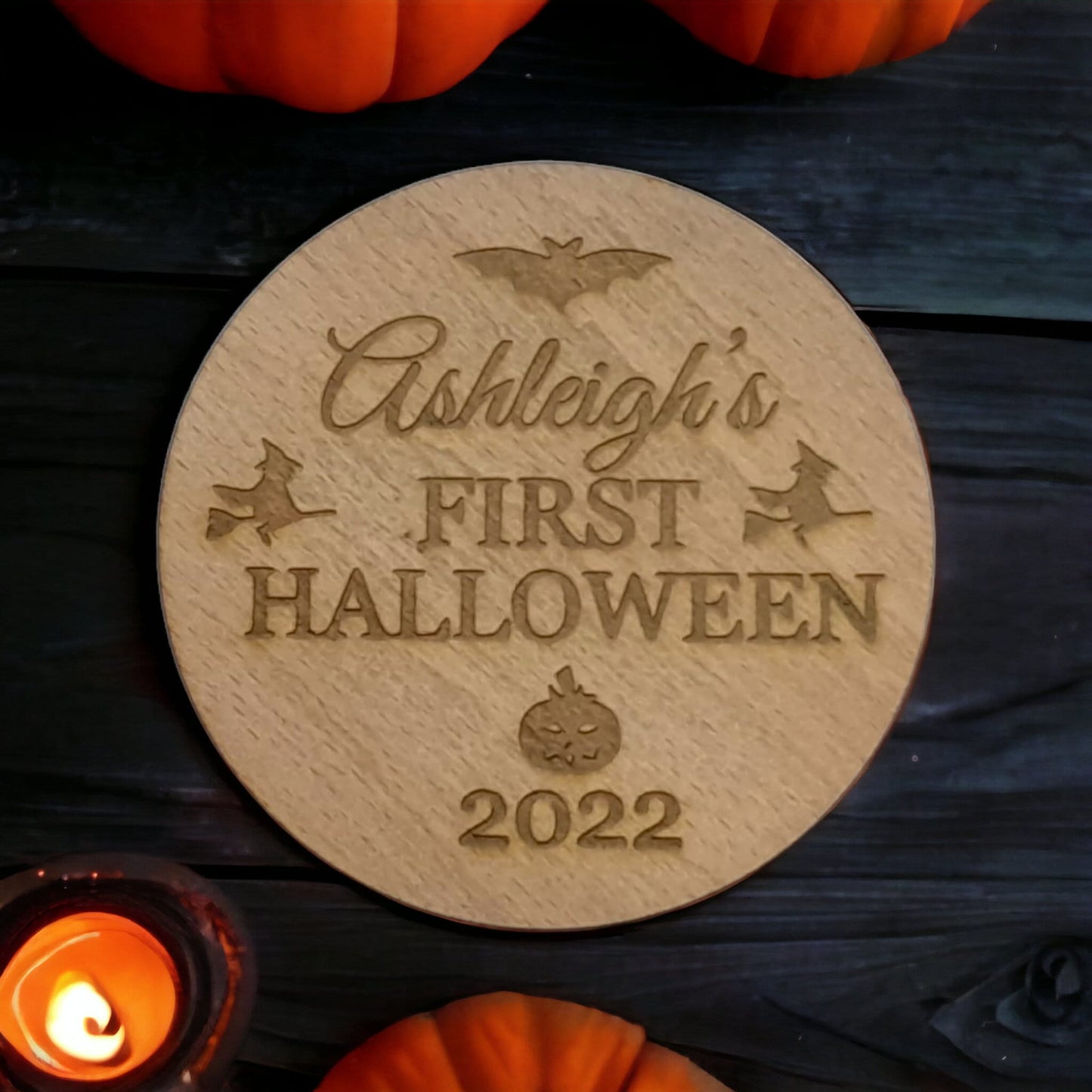 Personalised Engraved Baby's First Halloween Name Plaque