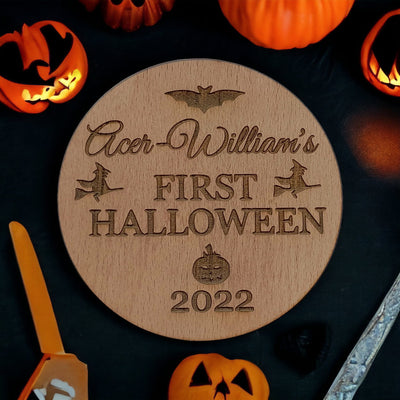 Personalised Engraved Baby's First Halloween Name Plaque