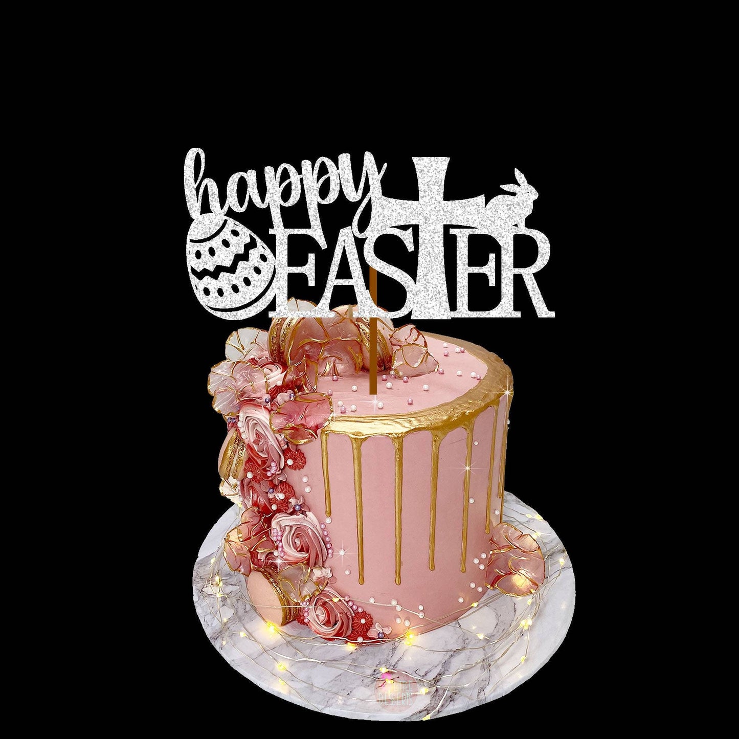 Happy Easter Cake Topper | Easter Egg Cake Toppers | Bunny Rabbit Cakes | Easter Pic | Glitter Card stock | Gold Pink Silver White Cards