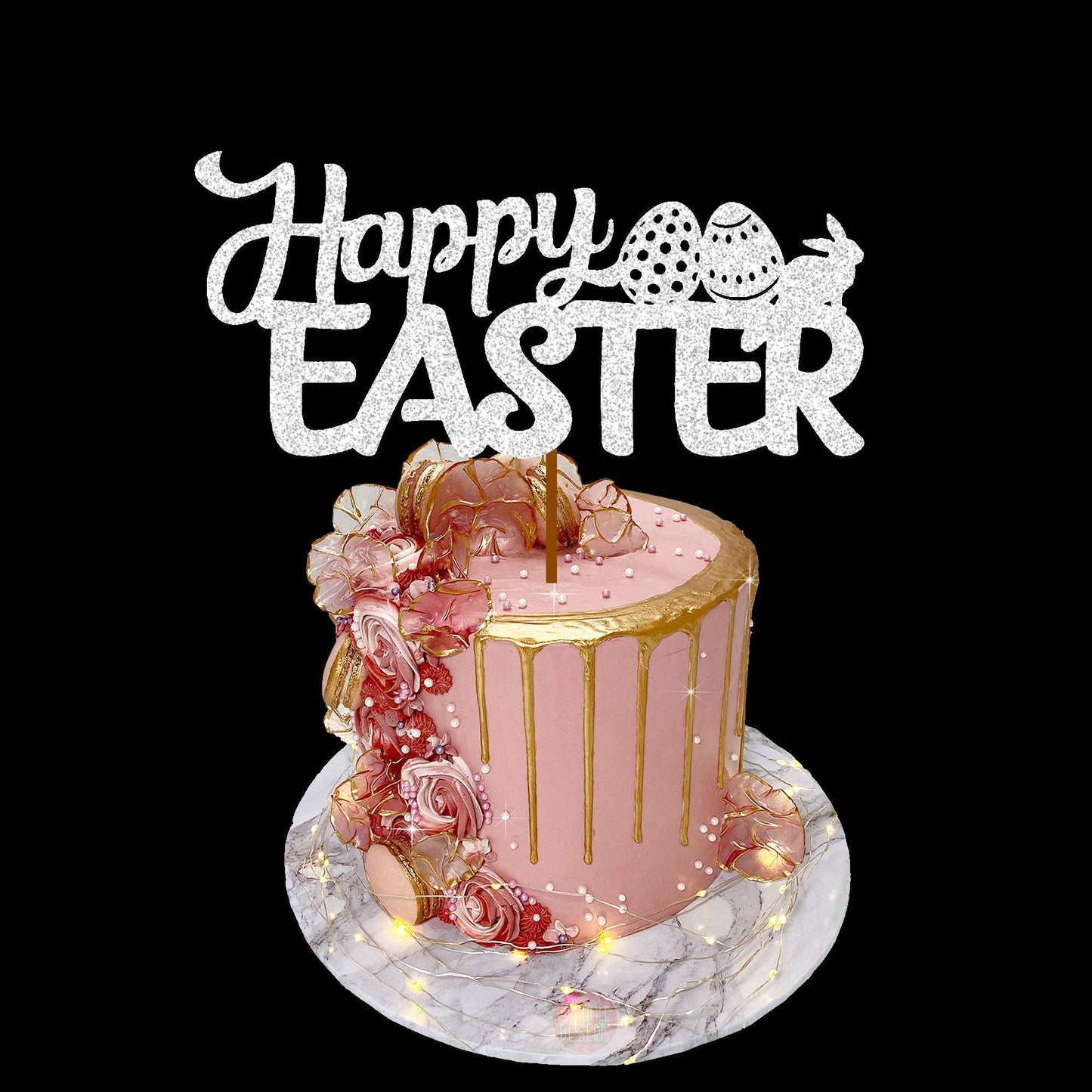 Happy Easter Cake Topper | Easter Eggs Cake Toppers | Bunny Rabbit Cakes | Easter Pic | Glitter Card stock | Gold Pink Silver White Cards