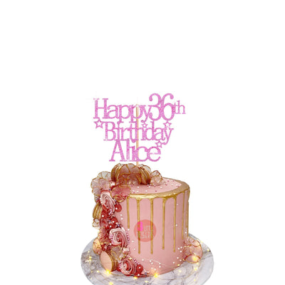 Unique 36th Birthday Glitter Cake Decoration with Happy Card Topper