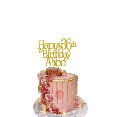 Unique 36th Birthday Glitter Cake Decoration with Happy Card Topper