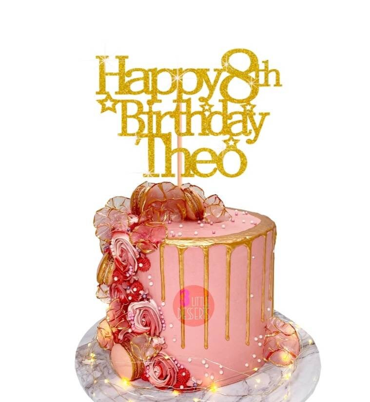 Personalized Eight-Year Birthday Celebration Glitter Topper