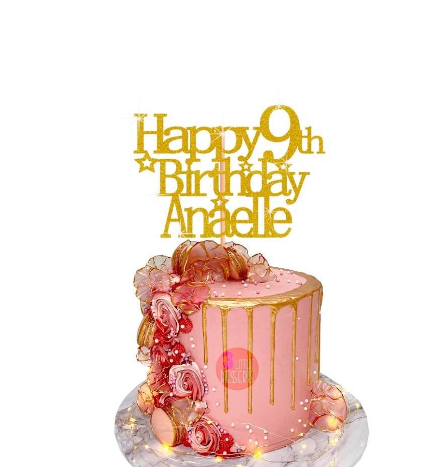 Glittery Custom 9th Birthday Cake Topper for Celebrations