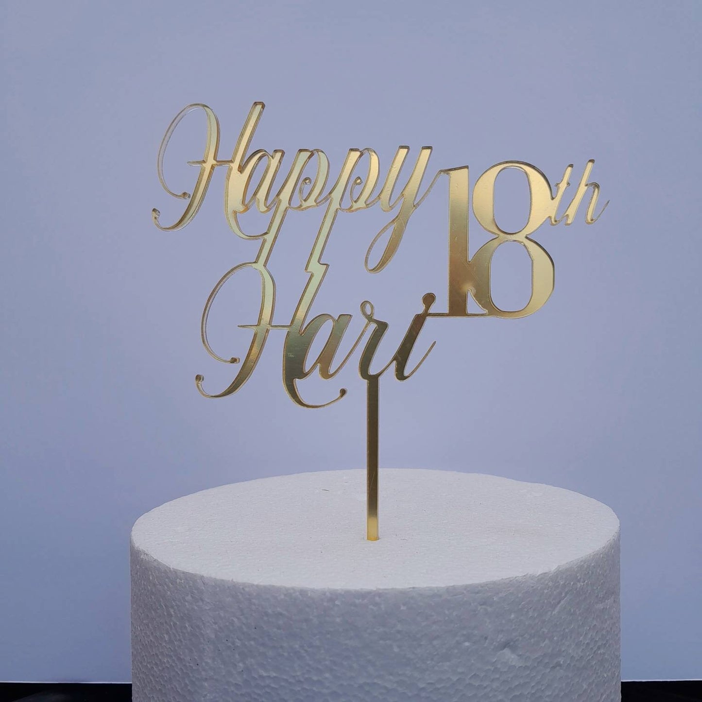 Personalized Gold Mirror Acrylic Cake Topper for Birthday