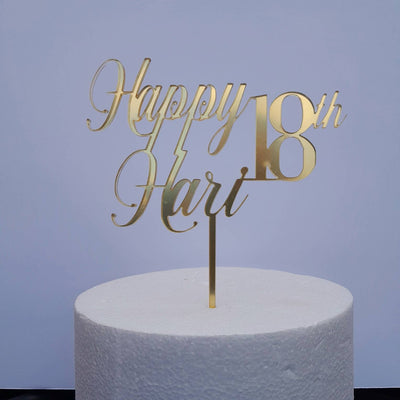 Personalized Gold Mirror Acrylic Cake Topper for Birthday