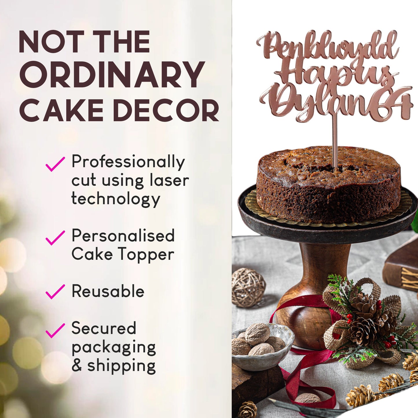 Personalized Welsh Birthday Cake Topper in 16 Colors - Custom Acrylic Decor