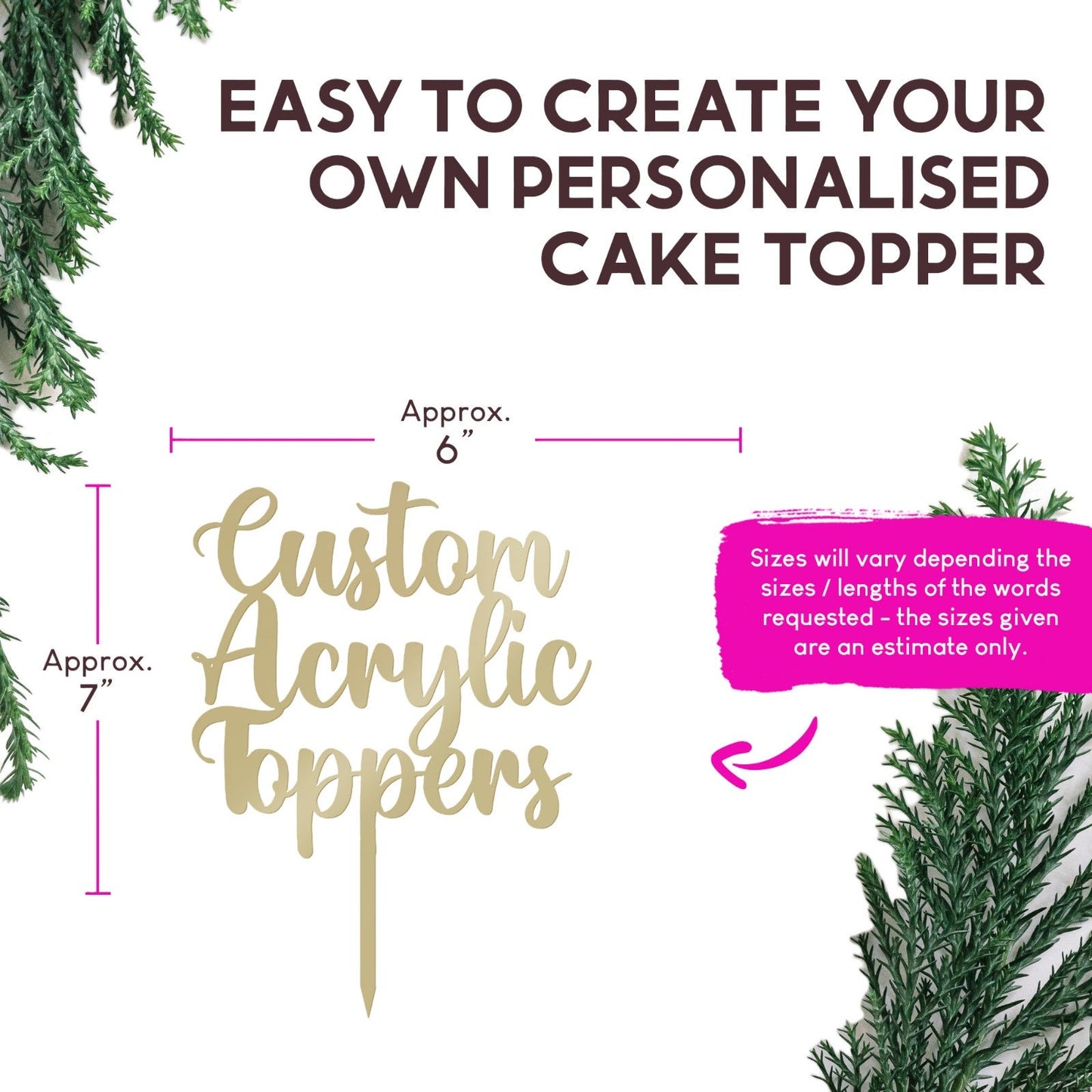Unique Custom Acrylic Cake Decoration in Various Colors
