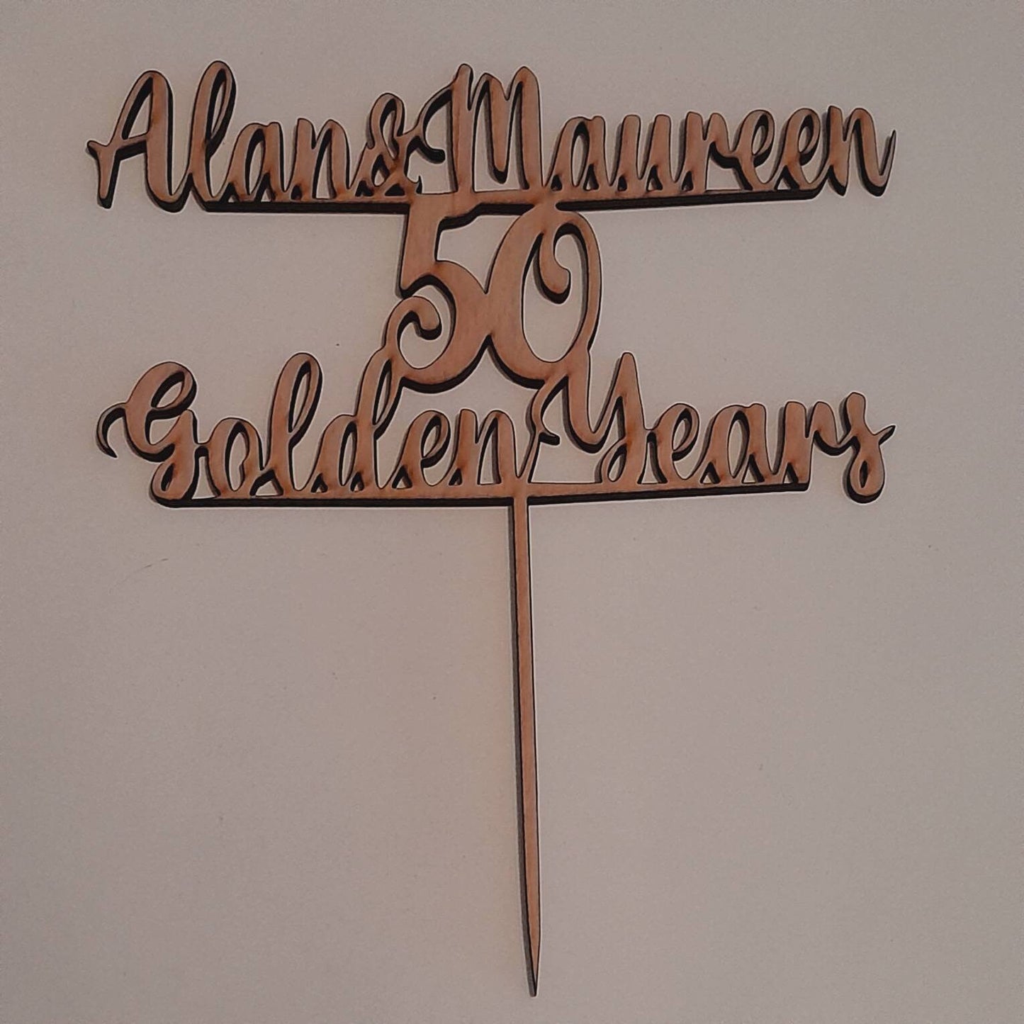 Golden 50th Anniversary Personalized Wood Cake Decoration Topper